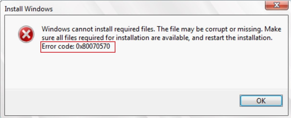 Error Code 0x80070570 While Installing Windows 10